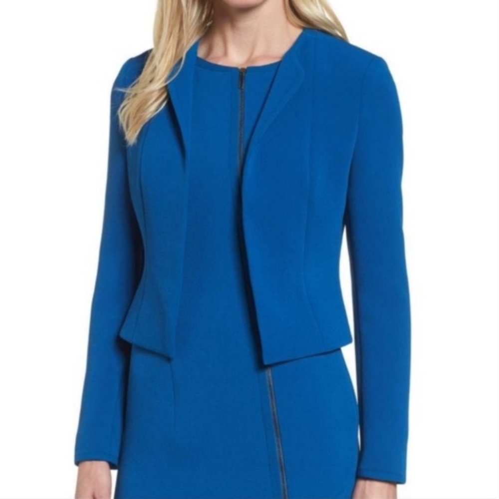 Hugo BOSS Jerusa Blue‎ Crop Blazer Open Suite Jacket Women’s Sz Small